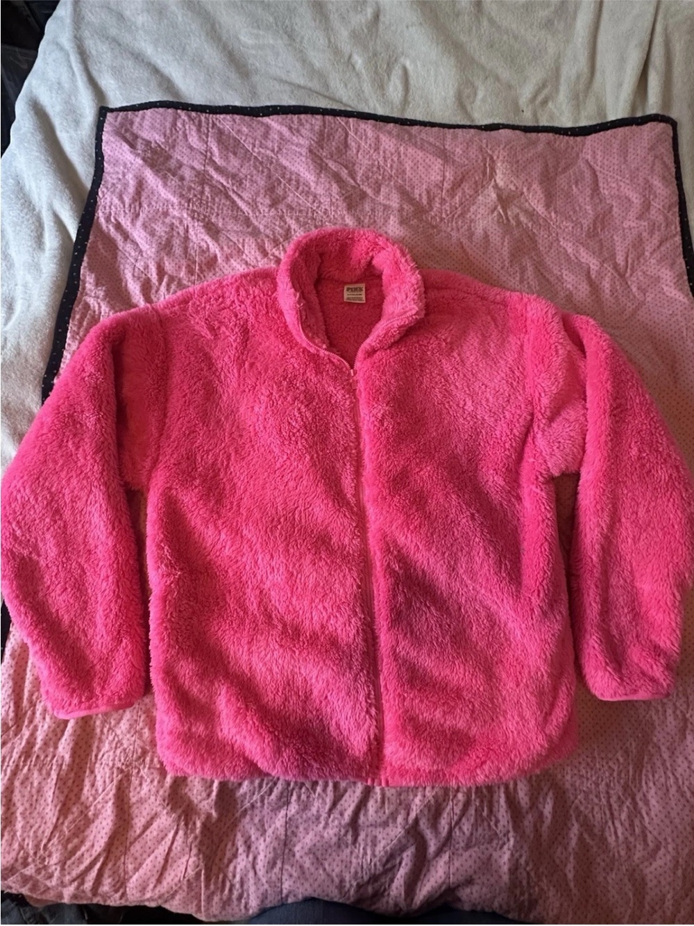 PINK Victoria's Secret Bright Pink Plush Puffer Jacket